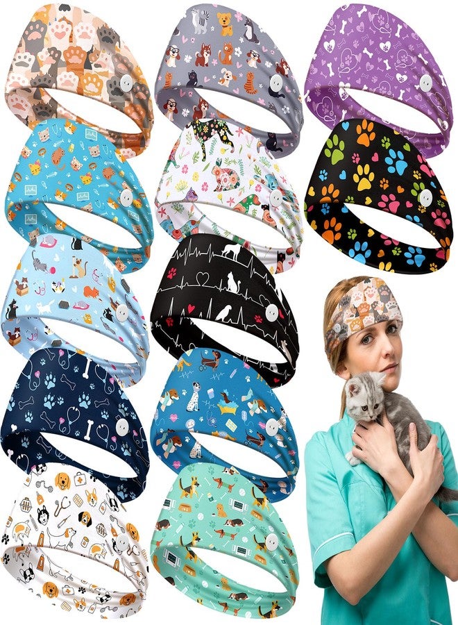 Solsew 12 Pcs Veterinary Headbands for Women Non Slip Pet Nurse Vet Tech Headbands with Buttons Paw Print Bone Twist Hair Bands for Animal Lovers Dog Mom Nurse Christmas Gifts - Image 1